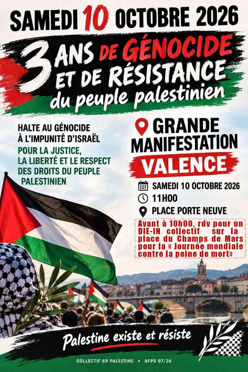 Rassemblement Valence 10 octobre 11h00 + DIE-IN 10h00