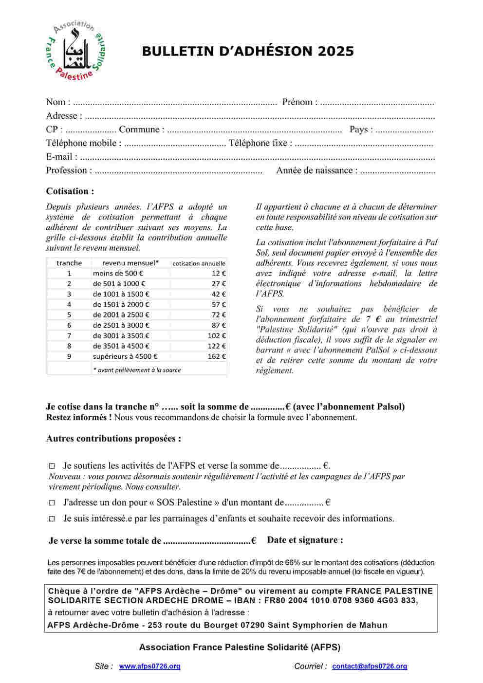 Bulletin d adhesion 2025